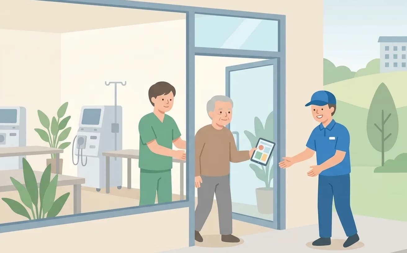 透析通院で介護タクシーを継続利用するポイントを表すイラスト