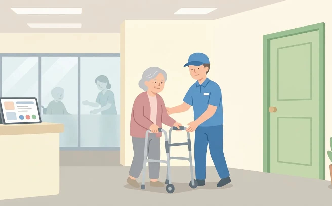 リハビリ通院で介護タクシーを使うポイントを表すイラスト