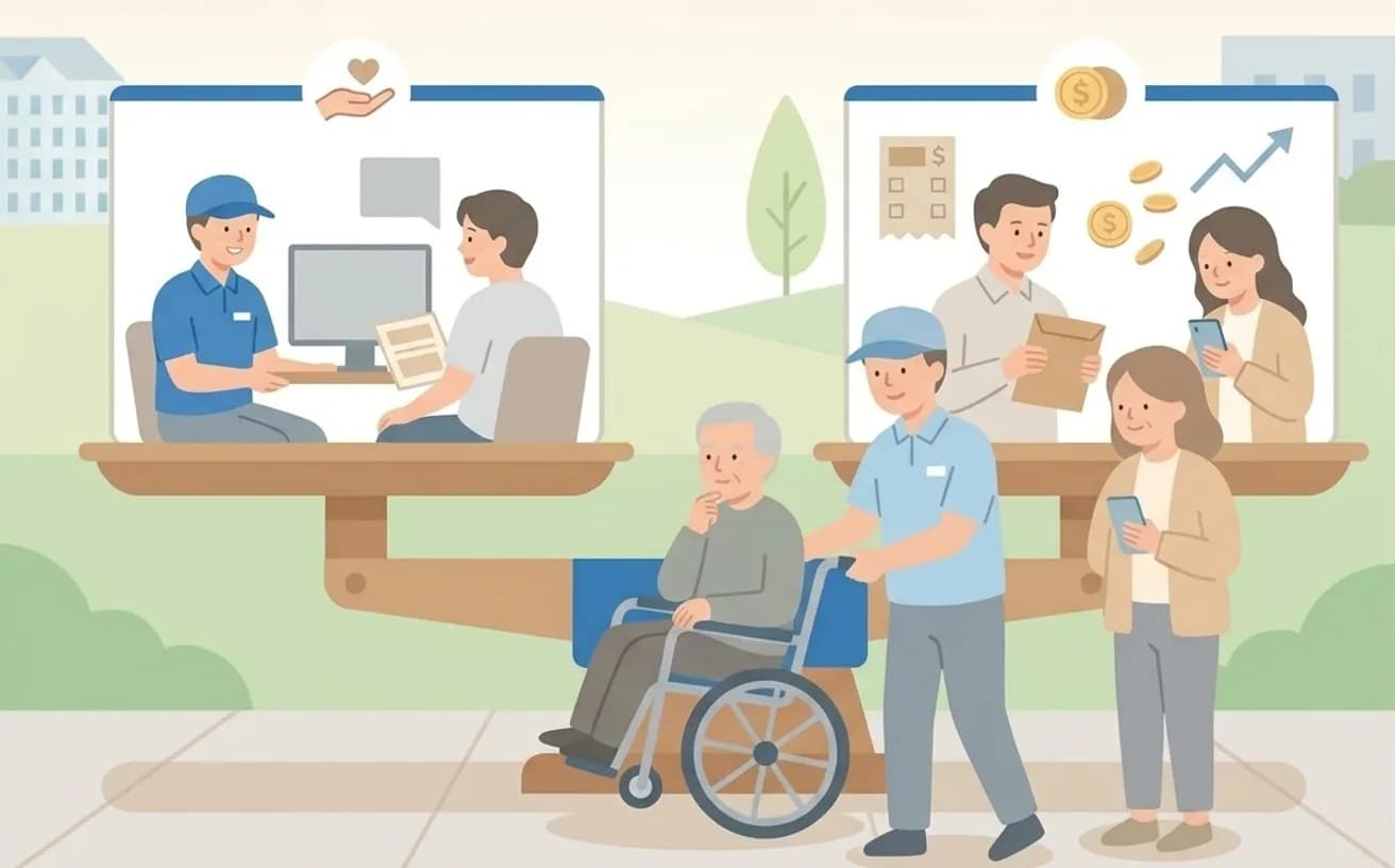 介護保険で使える移動支援の範囲を確認する方法を表すイラスト