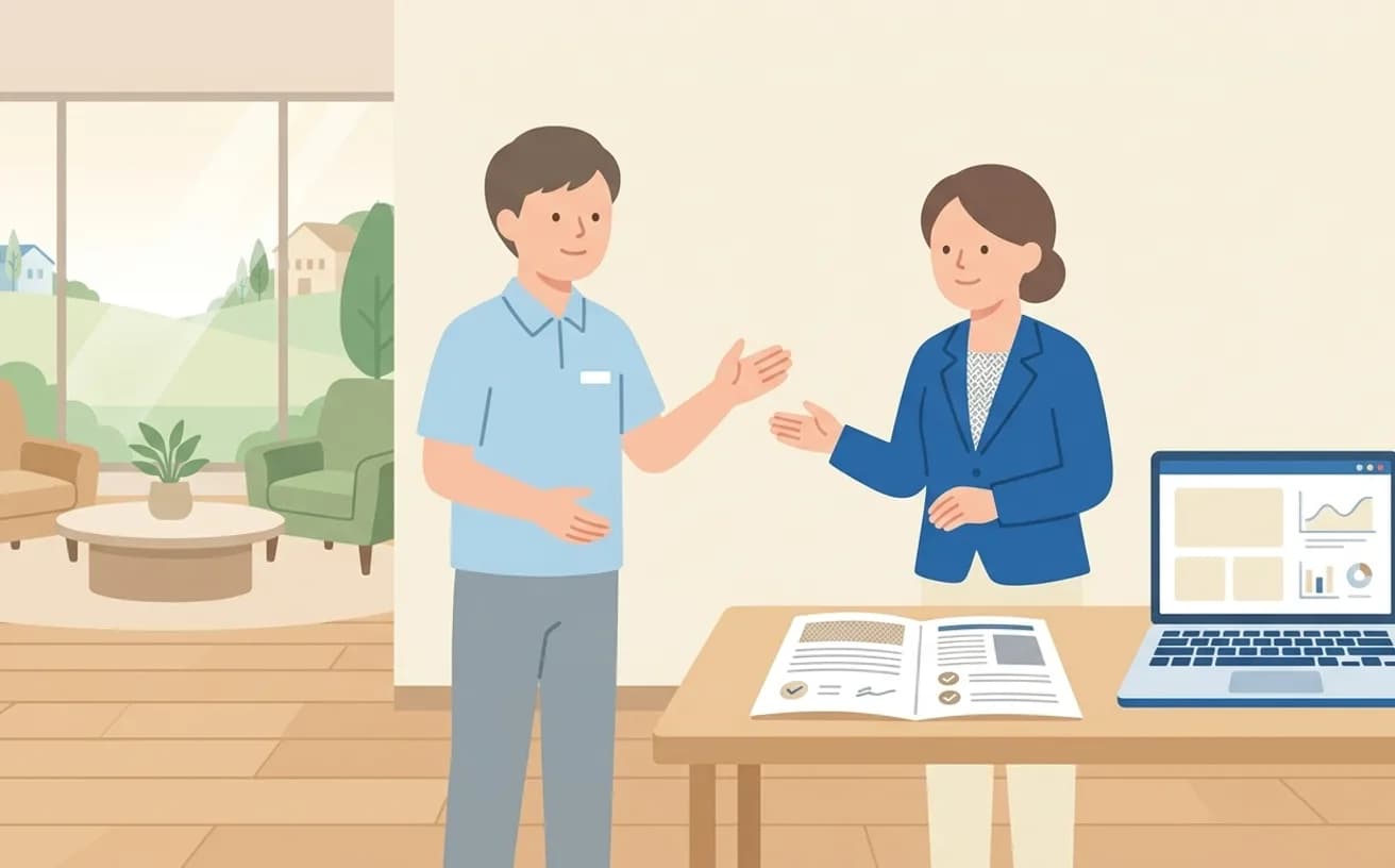 施設送迎を介護タクシーへ相談するときの確認ポイントを表すイラスト
