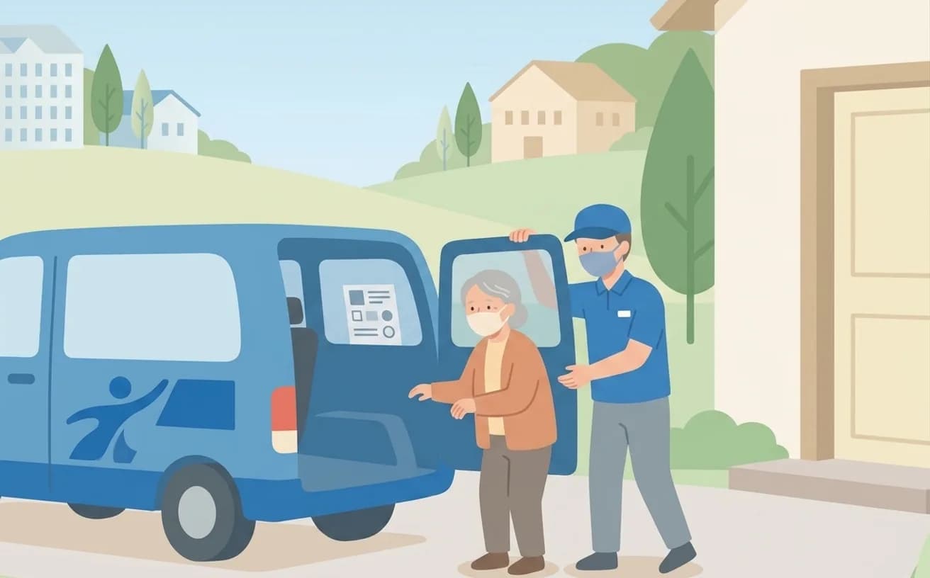 感染症が気になるときの介護タクシー確認ポイントを表すイラスト