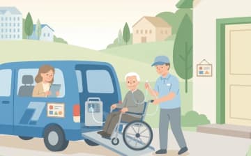 在宅酸素利用者が介護タクシーを使う確認ポイントを表すイラスト
