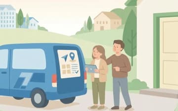 介護タクシーの許可区分を見るポイント|検索画面での確認手順を表すイラスト