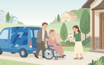 自費の介護タクシーとは?できる外出・料金の考え方・確認事項を表すイラスト