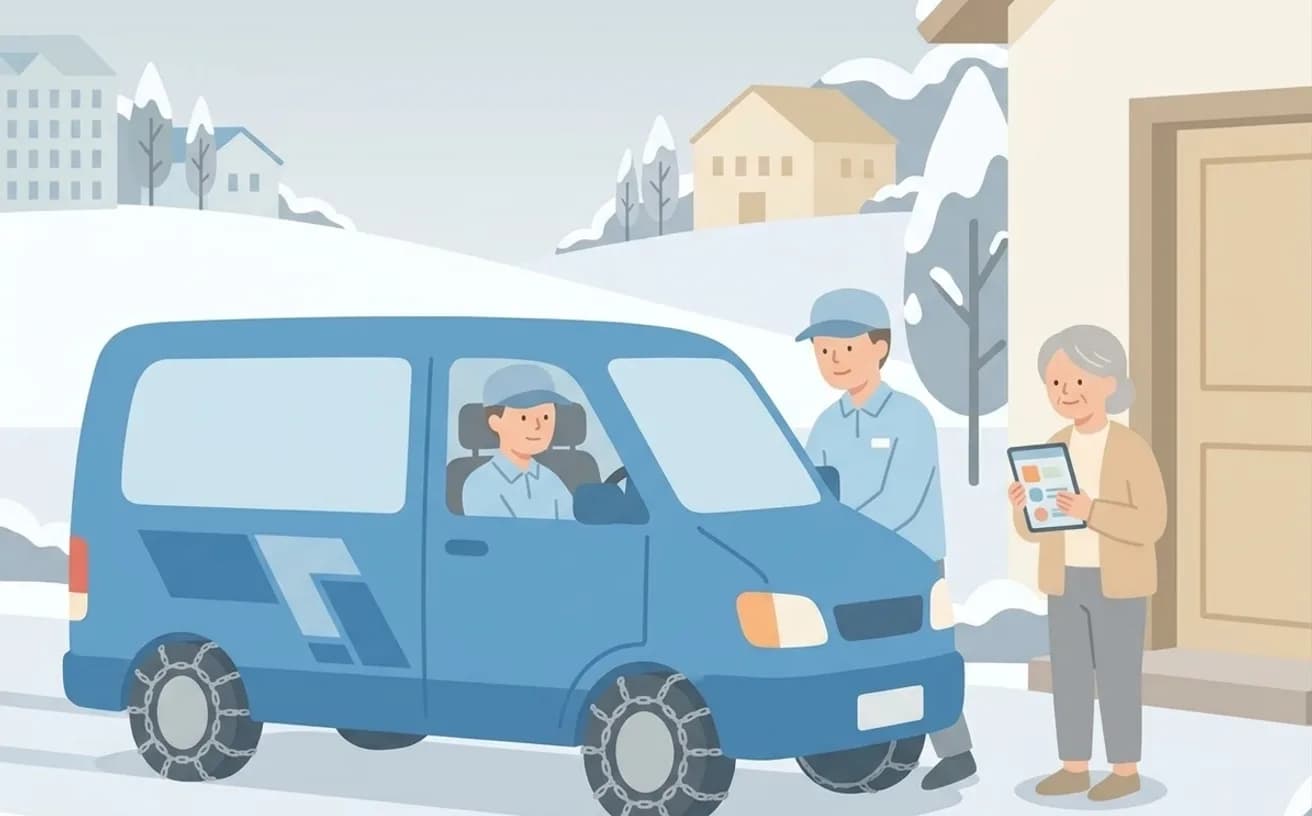 積雪地域で介護タクシーを使う確認ポイントを表すイラスト
