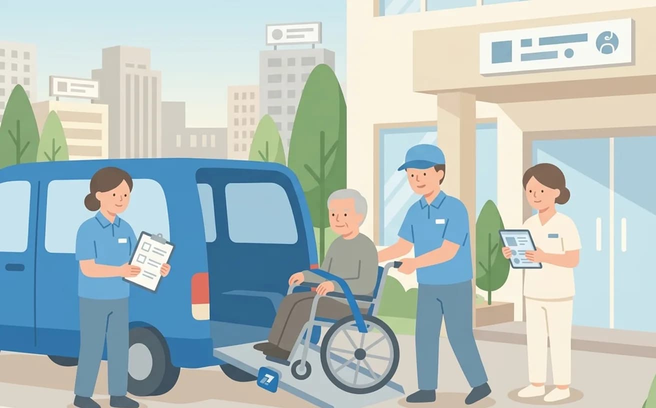 通院で介護タクシーを使う|当日の流れと確認事項を徹底整理を表すイラスト