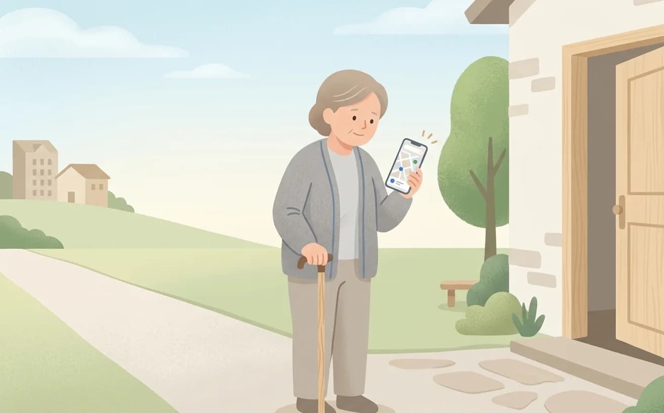 利用者住所から介護タクシーを探す使い方|営業エリアの見方までを表すイラスト